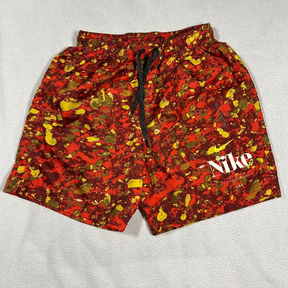 Nike Swim Shorts Mens Small Red Trek Division‎ Los Angeles Splatter Mesh Street